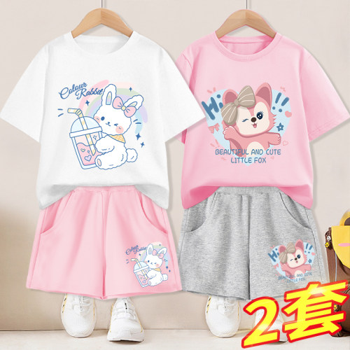 女童纯棉夏季短袖短裤套装新款