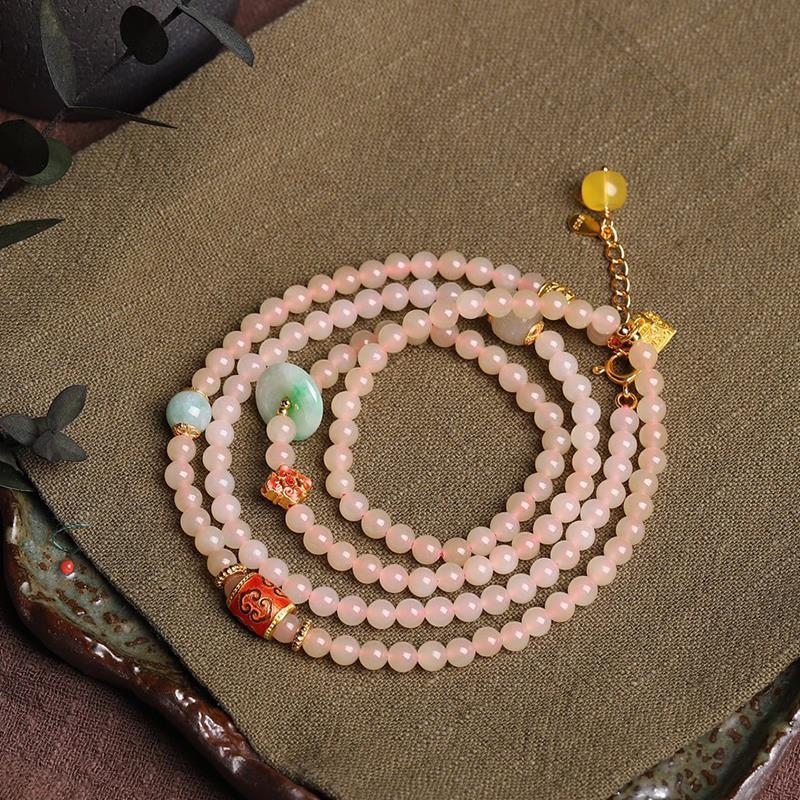 藕粉和田玉手串女款多圈天然翡翠平安扣玉石项链新中式复古风首饰