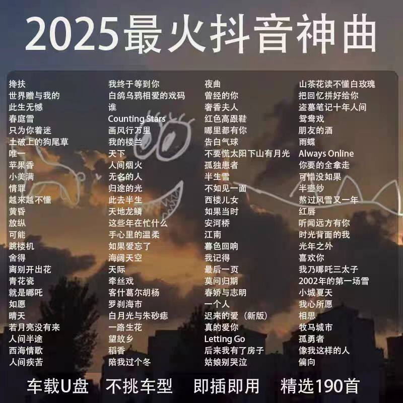 抖音热歌车载U盘随身碟2025歌曲音乐精选无失真高品质正版流行U盘