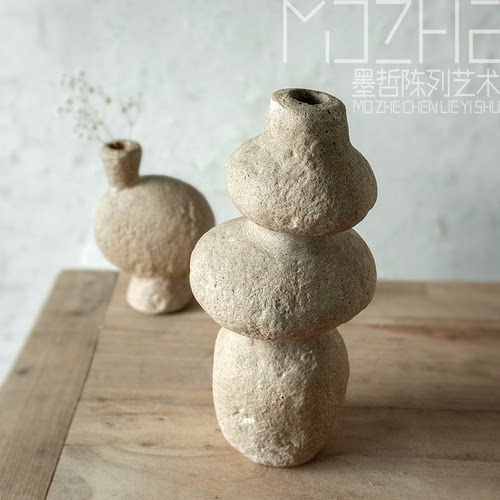 抽象叠石鹅卵石花器侘寂风摆件