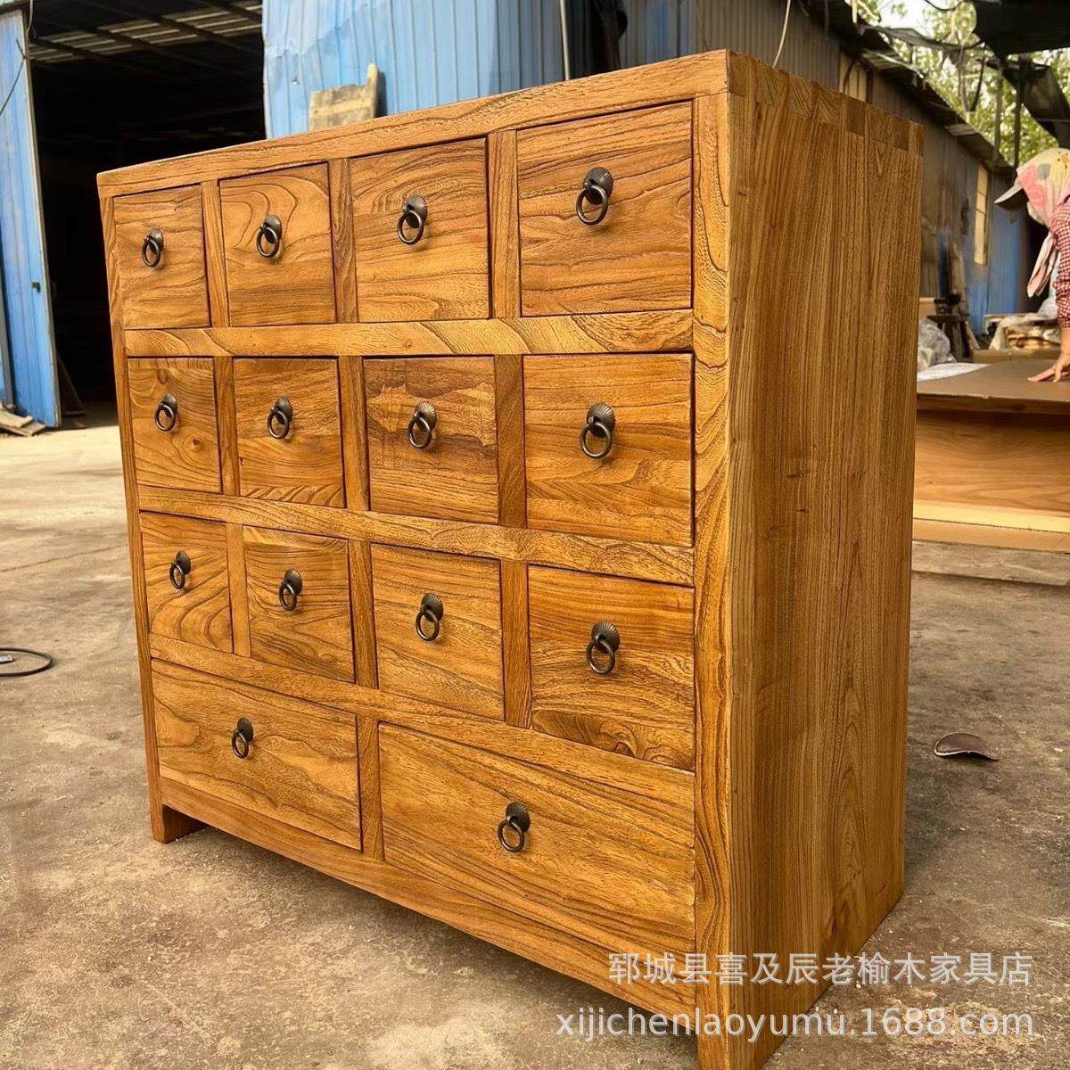 老榆木木中药柜老柜门板实药/柜中医药多格斗展中式药材示柜