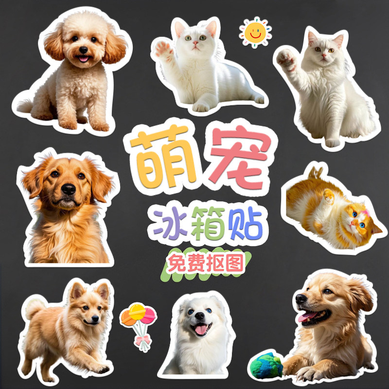 宠物冰箱贴洗照片定制diy磁性贴个性抠图宝宝宠物猫狗铁磁吸贴片