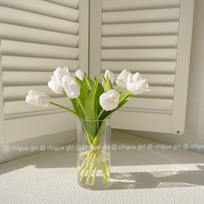 极速花瓶ins玻璃透明花瓶创意简约郁金香仿真花客厅插Z花装饰拍照