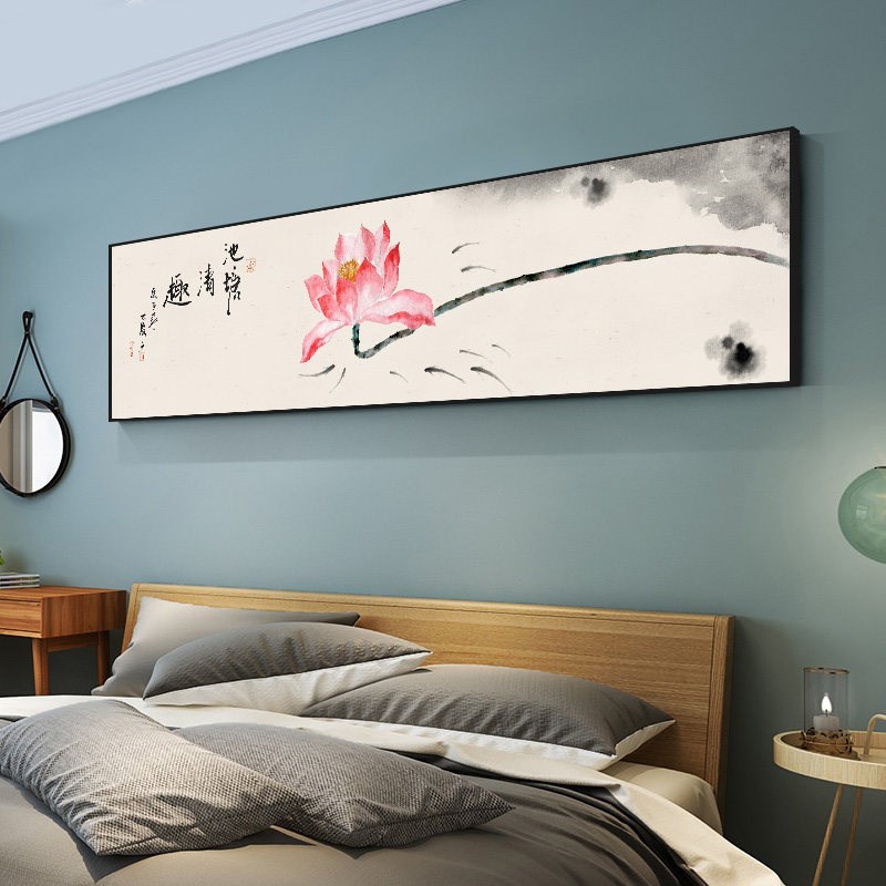 新品新中式床头挂l画客厅荷花莲花壁画民宿酒店房间装饰画卧室禅