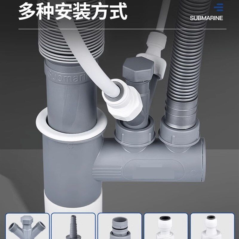 极速厨房洗菜盆下水管三通分流器多合H一配件接头净水机小厨宝防