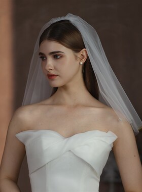 极速V312超仙爱心领证登记求婚新娘头纱 M双层白色短款拍照凹造型