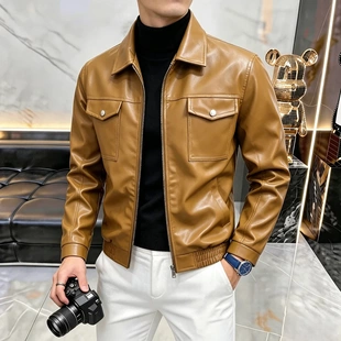 默呗精品男装轻奢男士翻领工装皮衣外套潮流机车夹克男CHP01