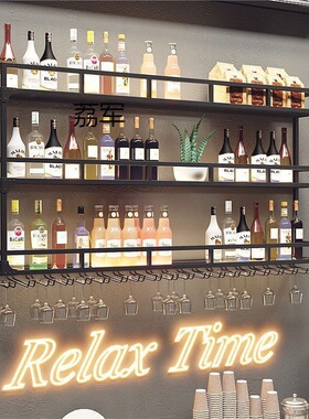 LJLJ酒吧创意酒架壁挂酒柜吧台背景装饰墙上置物架餐厅家用酒杯架