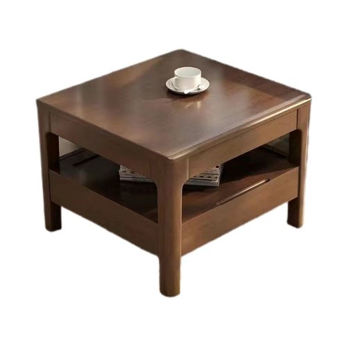 北欧实木茶几小户型简约现代客厅经济型家用双层茶桌带抽屉小桌子