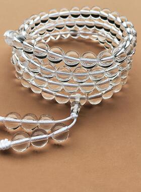 10A天然白水晶手链女男手串情侣手持项链毛衣链颗水晶108正品原石