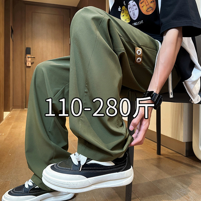 夏季美式大码直筒休闲裤男宽松加肥加大运动裤青少年潮胖子阔腿裤