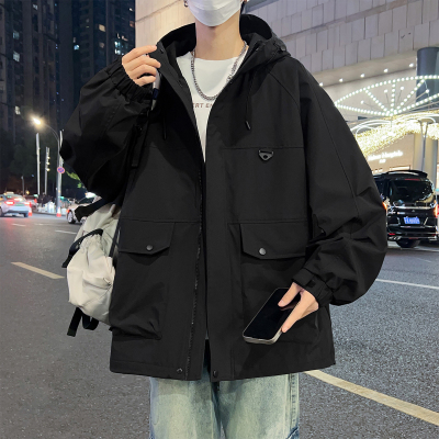 胖子宽松大码连帽夹克男款春秋季潮流工装户外登山服加肥加大外套
