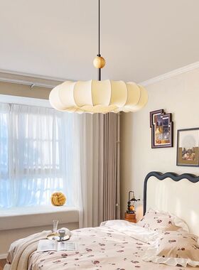 卧室吊灯法式奶油风蚕丝南瓜吊灯餐厅中古风吊灯艺术美式复古吊灯