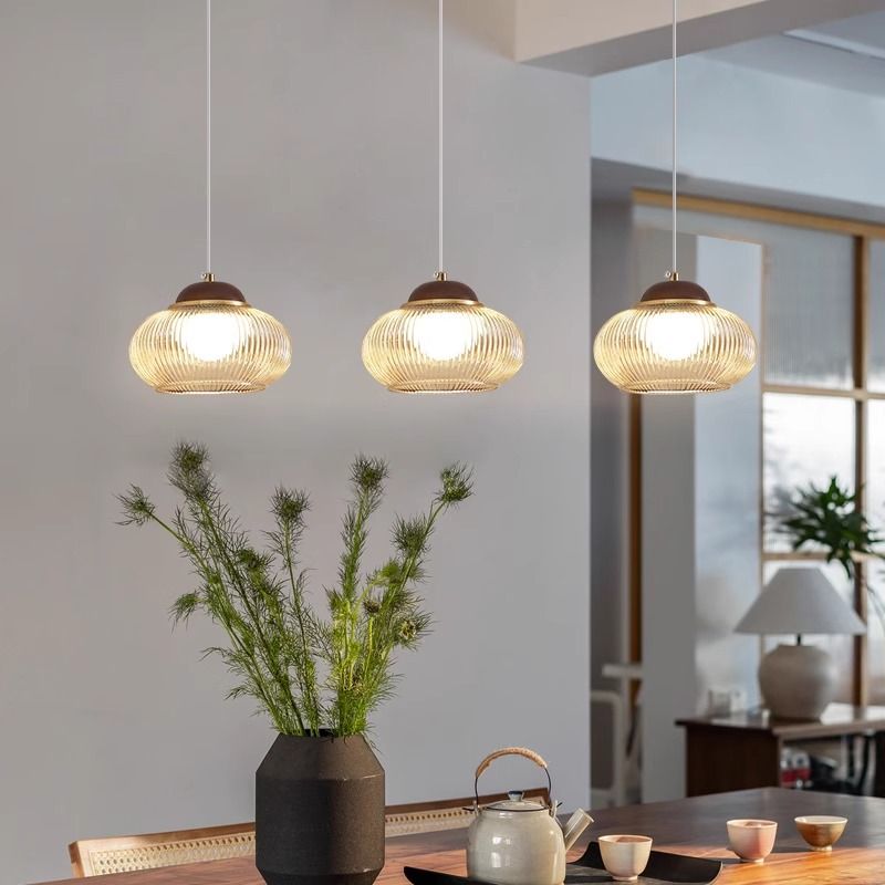 宋代美学餐厅吊灯南瓜玻璃三头