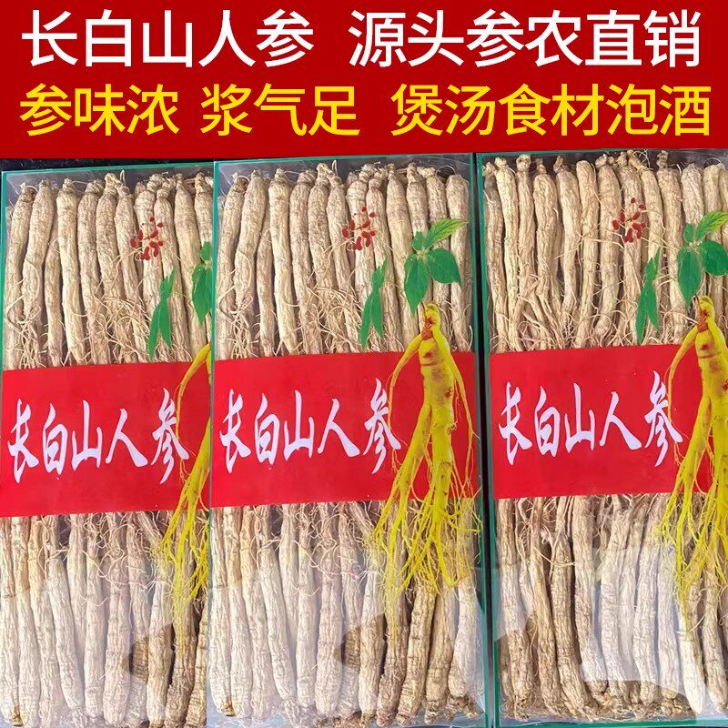 新货整枝长白山人参白参生晒参煲汤食材泡酒小干参东北特产250克