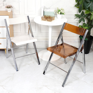 北欧简约电镀折叠凳子家用靠背椅子排队等位椅透明电脑椅便携拍照