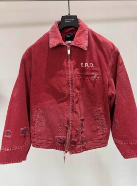 ERD忧郁的富二代美式重磅底特律翻领帆布水洗做旧磨破牛仔外套潮
