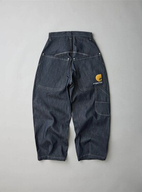 Grailz Project G/R小众潮牌复古水洗做旧牛仔裤宽松直筒阔腿长裤