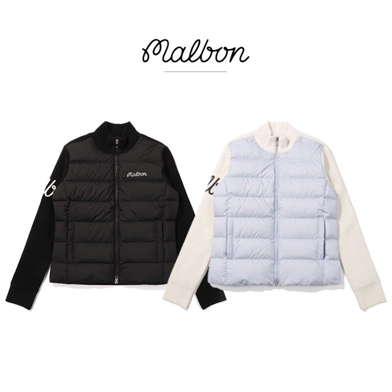 韩国MALBON高尔夫服装2025秋冬季女款针织羽绒服拼色时尚保暖锁温