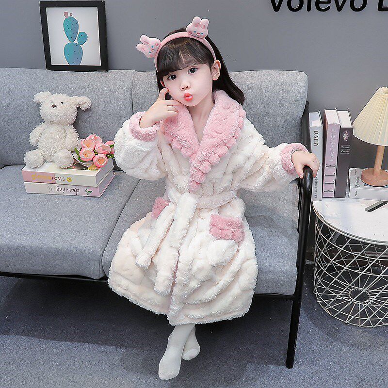 女童珊瑚绒睡袍秋冬季宝宝法兰绒睡衣加厚保暖长款儿童家居服浴袍