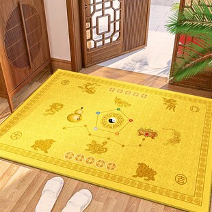 黄色半圆五帝钱七星地垫入户门垫门口进门家用五行风水发财地毯