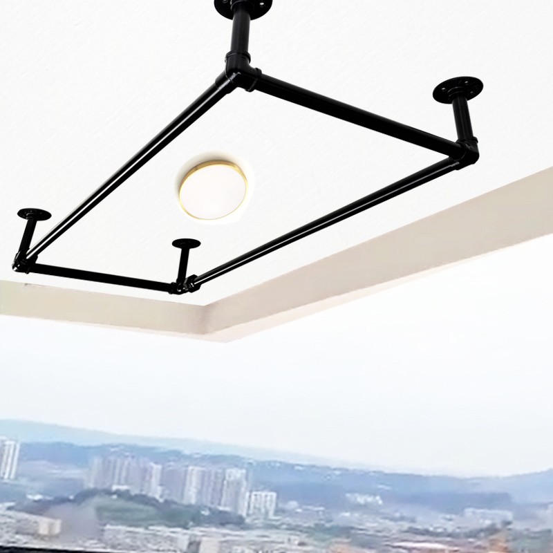 晾衣杆阳台顶装固定式晾t衣架凉衣捍天花板打孔吊顶双杆式挂晒衣