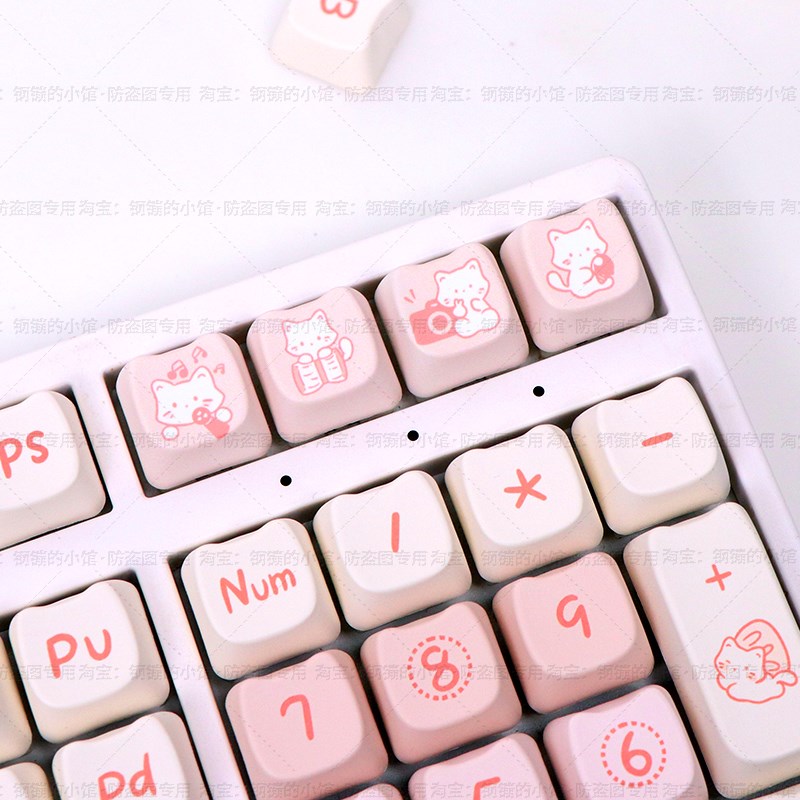 派对小猫键帽机械键盘猫头粉色twootingMOA磁轴ATK68个性可爱主题