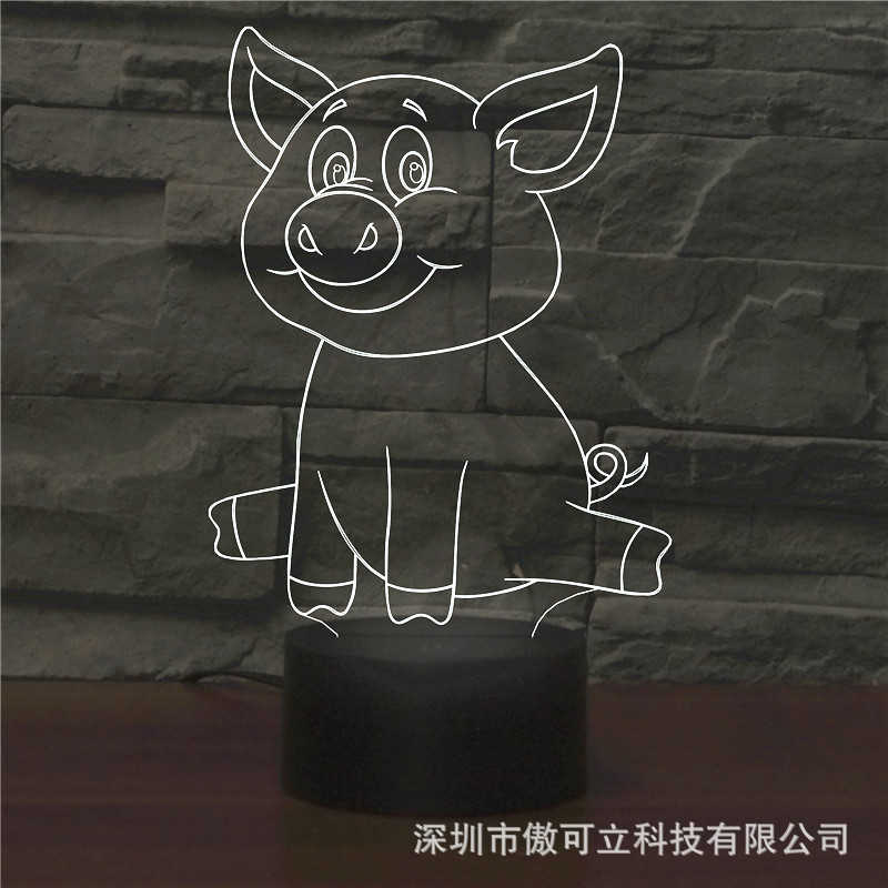 2024外贸新款小猪3D小夜灯 触摸开关七色渐变创意触摸错觉灯1016