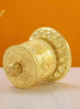 黄铜指捻转筒g转轮六字真言藏族转金筒车载家用桌面手动转动轮摆