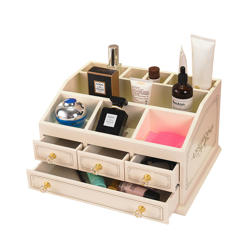 抽屉式木质首饰置物架大容量桌面美甲柜欧化妆护肤品梳妆台收纳盒