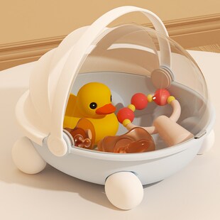 婴儿用品收纳盒桌面创意手提防尘摇铃玩具整理箱带盖牙胶储物盒筐