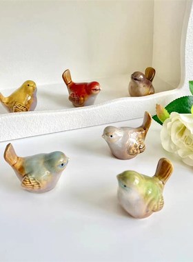鸟语花香陶瓷窑变小鸟摆件复古欧式中式怀旧花园庭院桌面窗台装饰