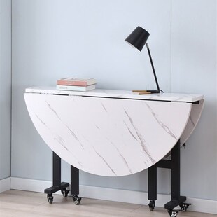 季嘉轻奢餐桌吃饭桌子可三折叠大圆桌面板小户型10人移动实木15