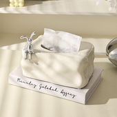 创意轻奢客厅茶几桌面陶瓷纸巾盒餐厅茶几高级感奶油风装 饰抽纸盒