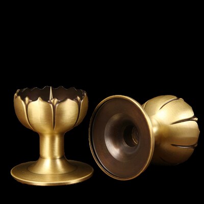 铜莲花烛台摆件 铜烛台摆件 铜蜡台摆件 铜酥油灯台