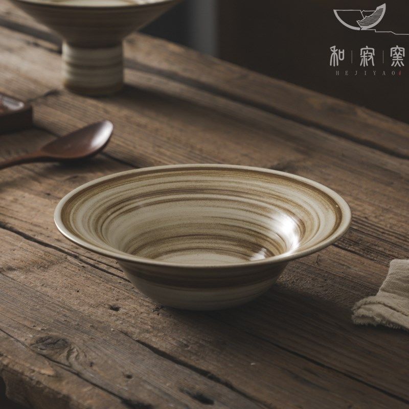 复古手绘意面餐碗氛围感沙拉日式盘子创意陶瓷商用汤面碗家用深盘,餐饮具,碗,淘宝优惠券,粉丝福利购,淘宝优惠卷