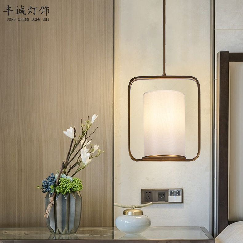 新中式小吊灯单头楼梯走廊茶楼玄关灯饰中式古典布艺床头吊灯厂家