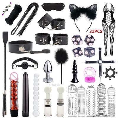 Sexy Ledather 8 Kits Plush Sex Bondage Set Handcuffs Sex Gam