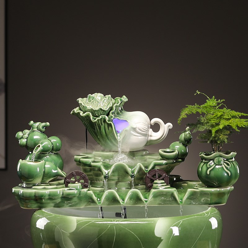 陶瓷流水摆件循环水鱼p缸增氧过滤器摆件室内喷泉瀑布家用造景配