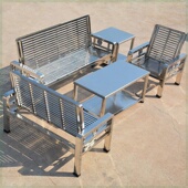 304多功能不锈钢两用沙发床茶几组合家用客厅加厚椅户外长椅排椅