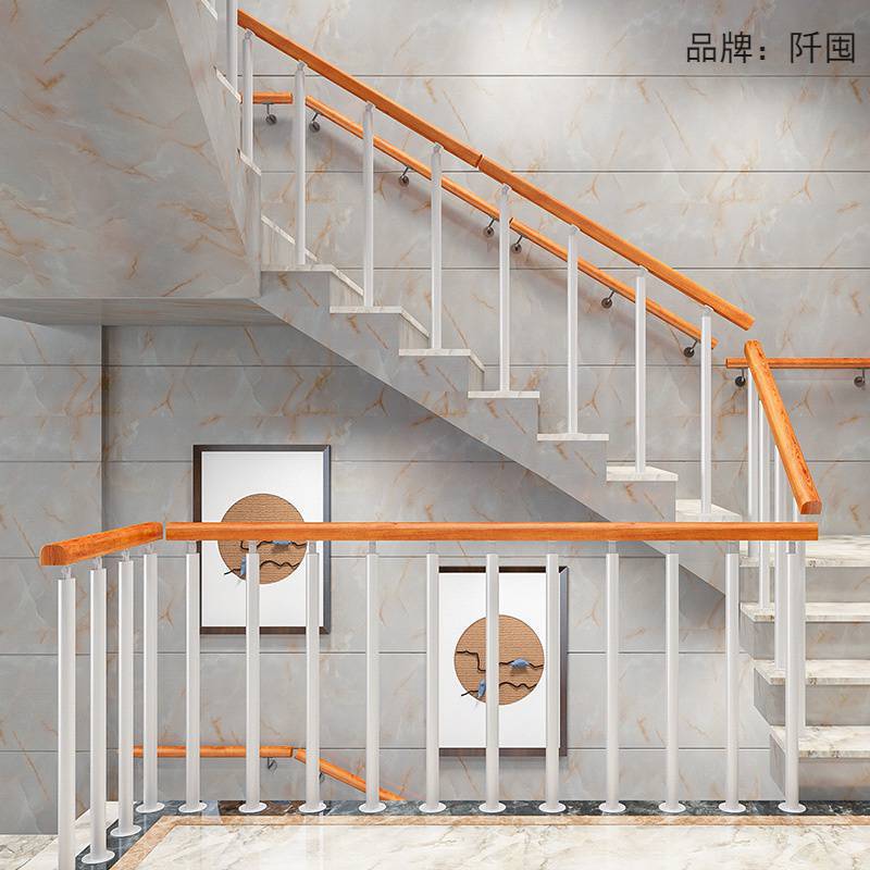 简平台自装围栏铁艺立柱实木栏杆网红楼梯扶手旋转护栏室内家用极