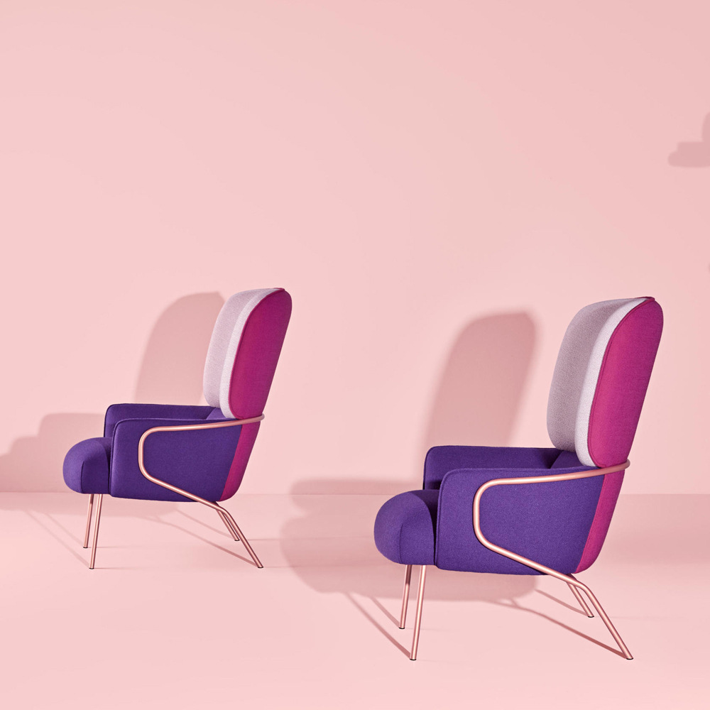 轻奢玫瑰金色休闲椅沙发椅躺靠椅脚踏单位沙发北欧设计师椅