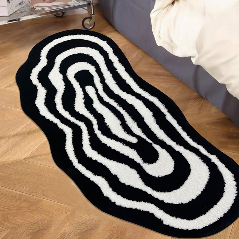 黑白卧室簇绒床边地毯加厚地垫客厅植绒家用脚垫子防滑耐脏浴室
