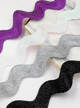 2.5cm紫色金银花边带S形涤纶波浪曲边带红色绿色深蓝色黄色织带