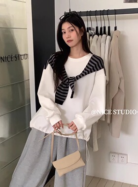 【奶思家NICE STUDIO】2026早春新款爆款假两件宽松卫衣女08913