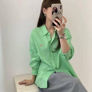 2025春上新韩系翻领刺绣宽松百搭棉麻长袖 女6615 衬衫