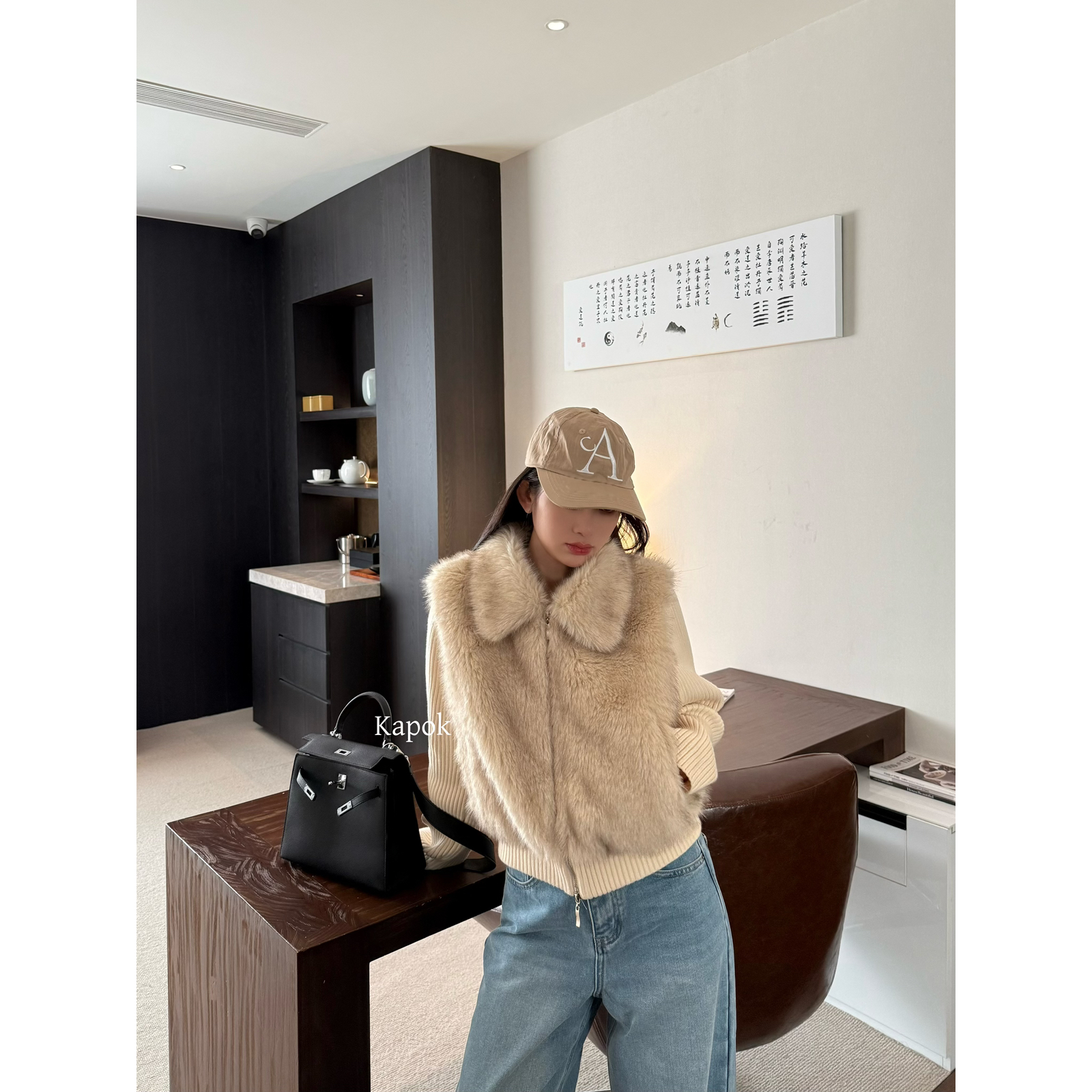 【KAPOK】2025冬季新款韩版档口爆款加厚针织拼接皮草短外套35023