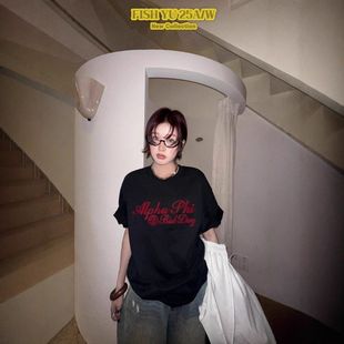 FISH 字体立体刷绣重磅宽松短袖 新款 t恤女625551 2025冬季