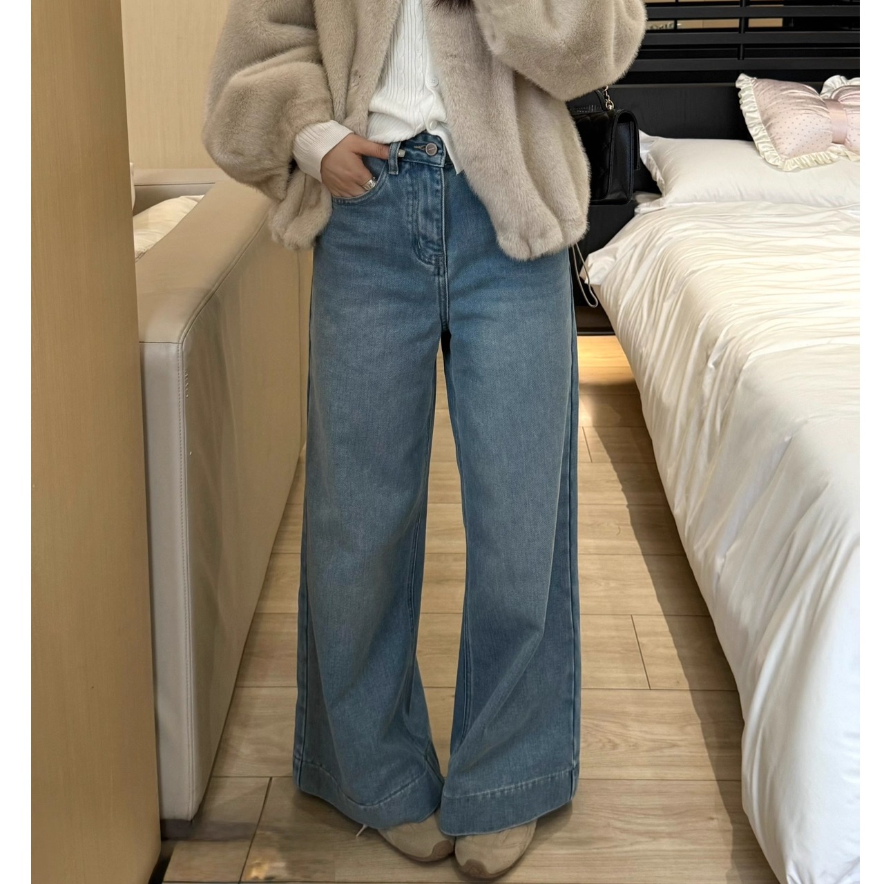 【KAPOK】2025冬季新款韩版加绒加厚百搭显腿长直筒牛仔裤257535