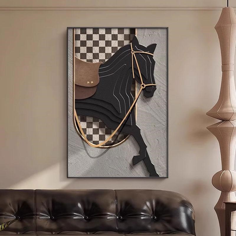 马到成功b玄关装饰画复古小众艺术客厅画落地沙发背景画中古风挂